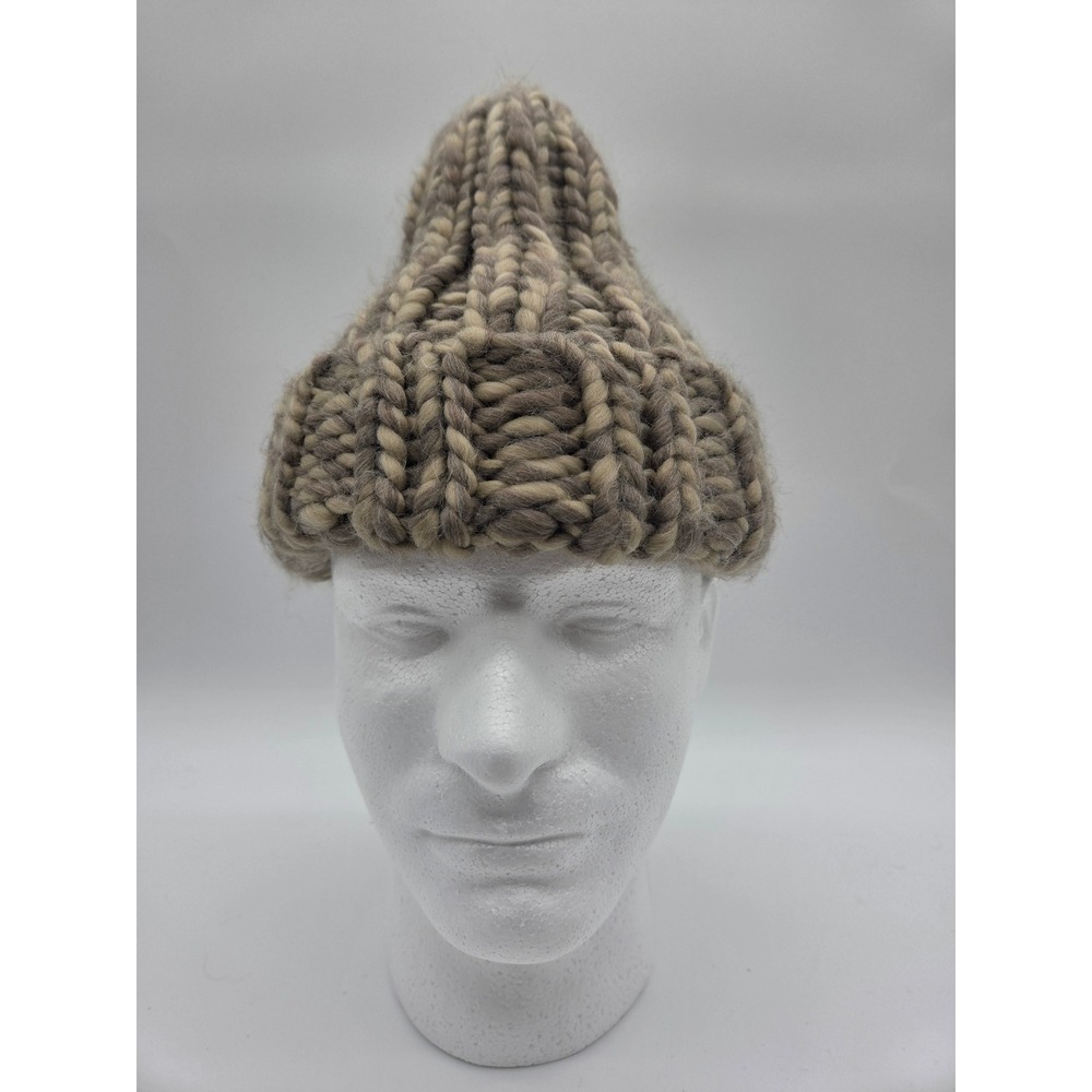 Universal Thread Beanie Hat OS Tan Cream Women Chunky Knit Marled Cuffed Slouchy